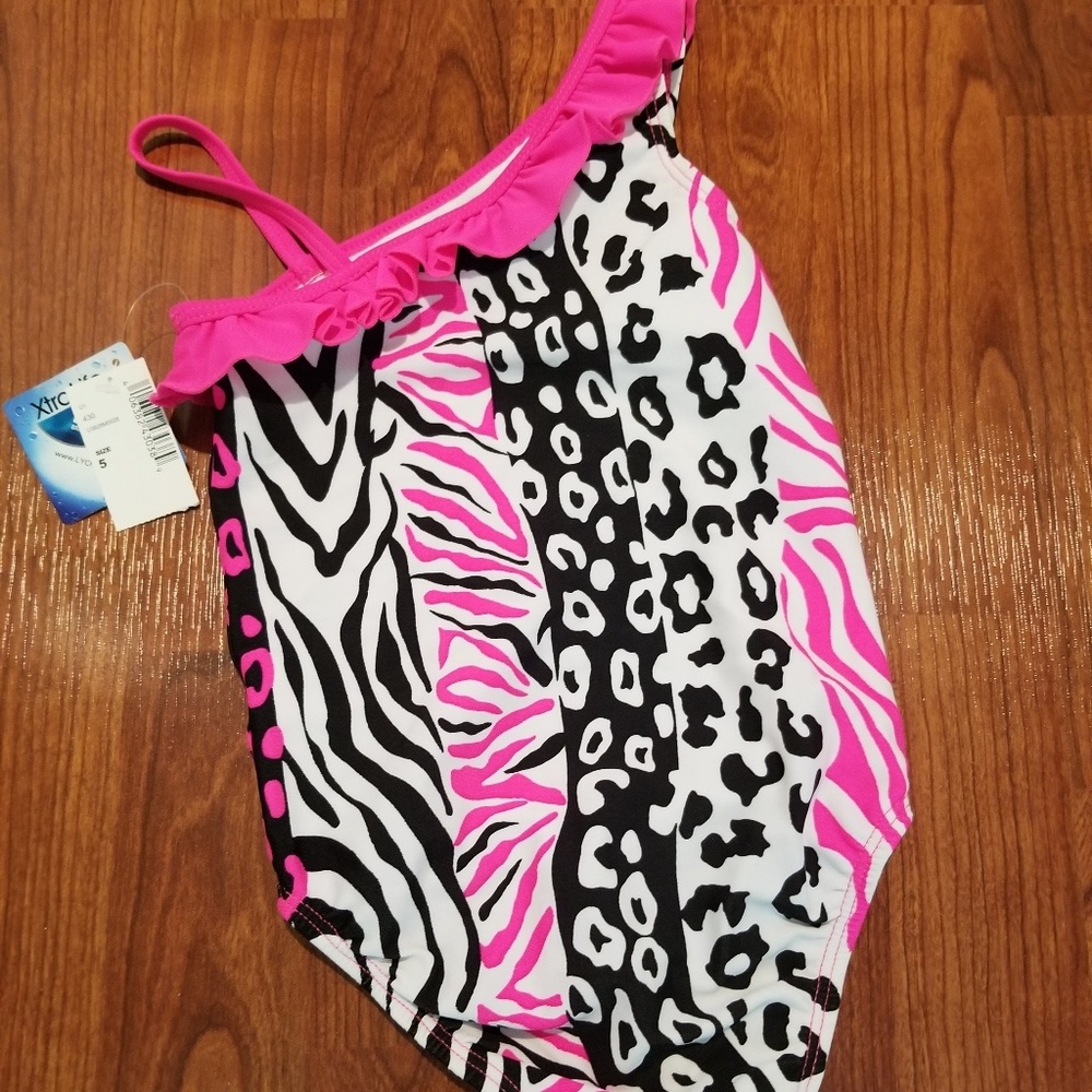 NEW Girls one piece leopard bathing suit size 5
